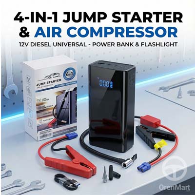 4-in-1 Car Jump Starter – High-Power Air Pump, USB Power Bank & LED Safety Light | Ultimate Emergency Kit for Cars & SUVs