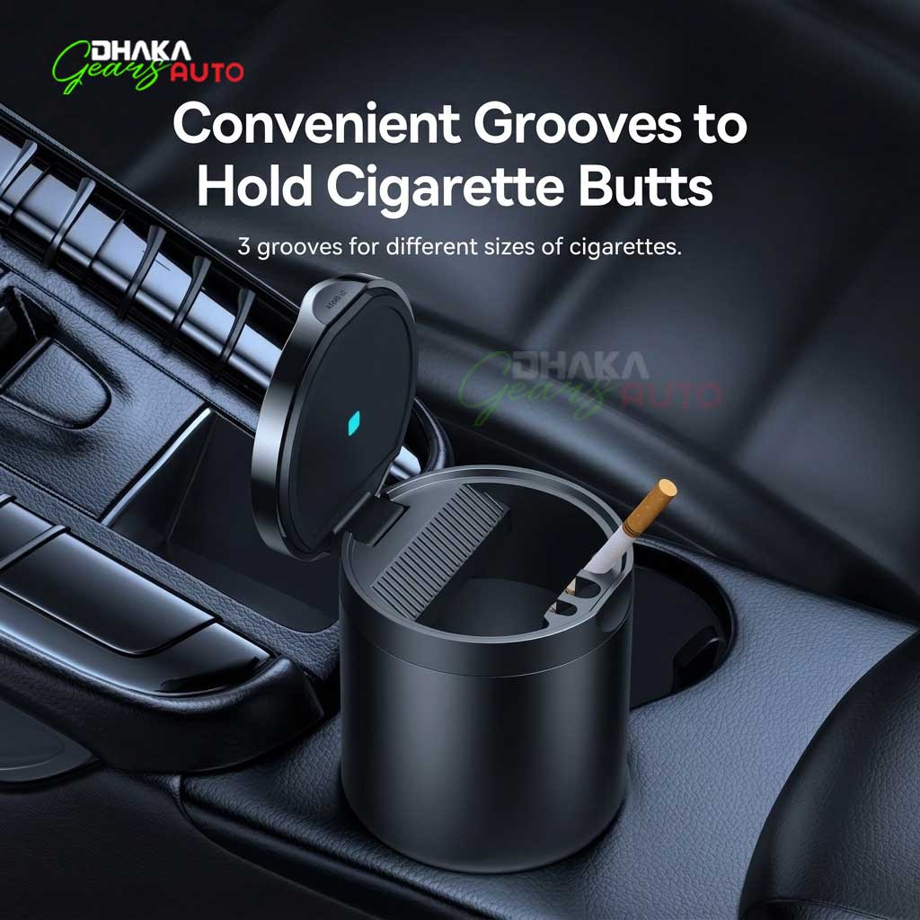 BASEUS Premium Car Ashtray with LED Light - Stylish, Leak-Proof, Portable Car Ashtray