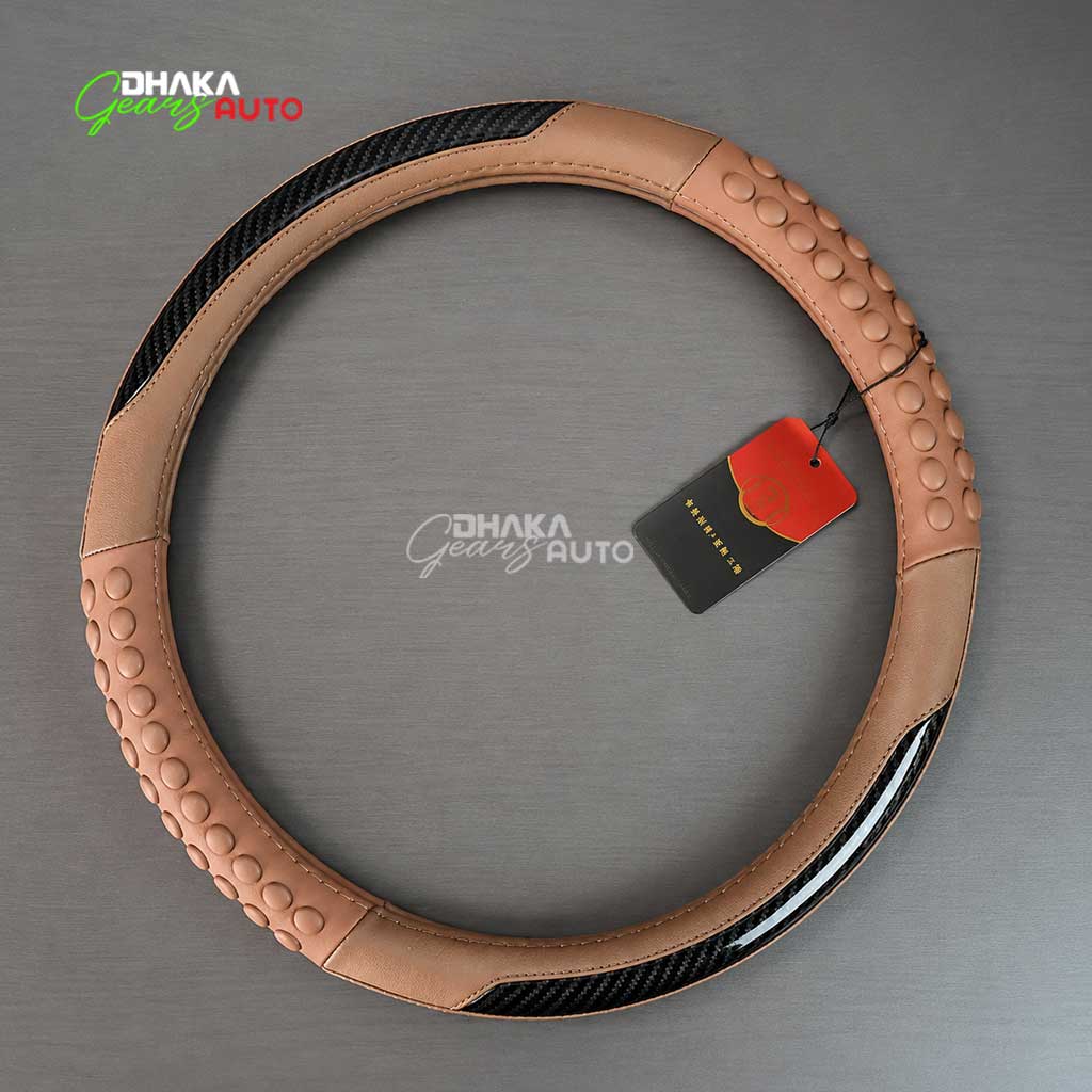 Leather & Silicone Dotted Steering CovStr – Safe, Comfortable, Anti-Slip Driving Grip S43