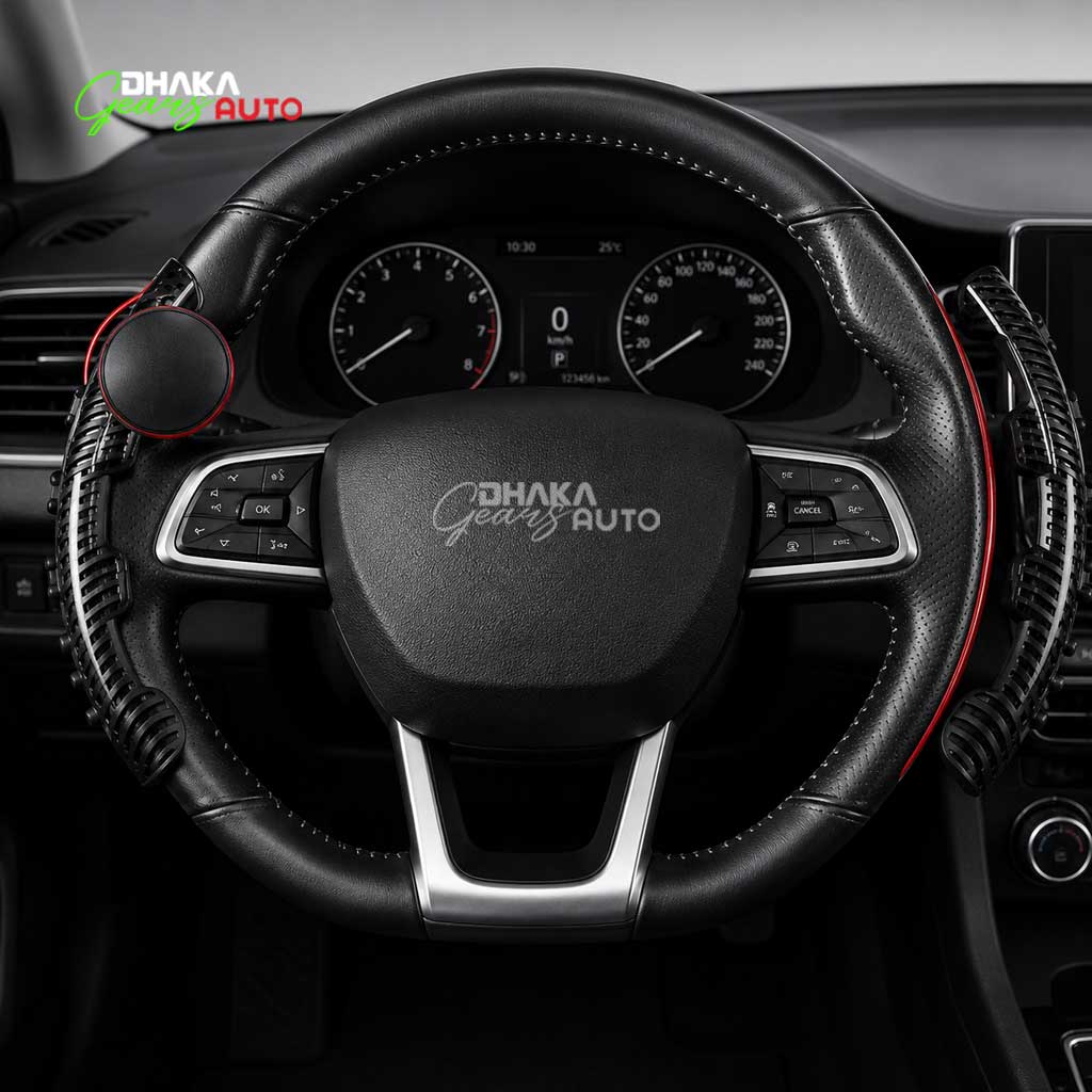 Two Part Carbon Steering Wheel Cover With Spinner Knob – 360° Rotating Power Handle for Smooth Driving, Non-Slip Universal Fit