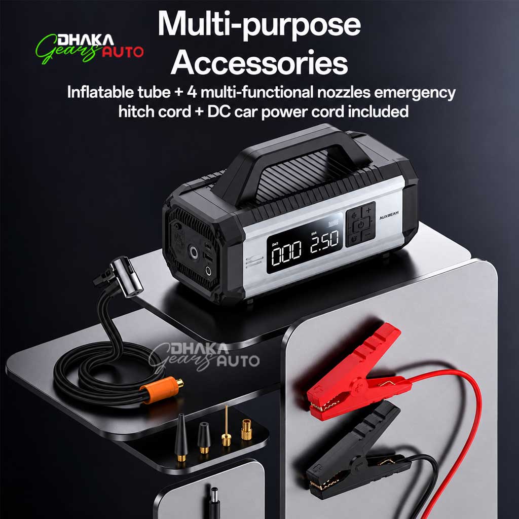 Yesido 5-in-1 Jump Starter – 10000mAh Power Bank, Air Inflator & Emergency Flashlight