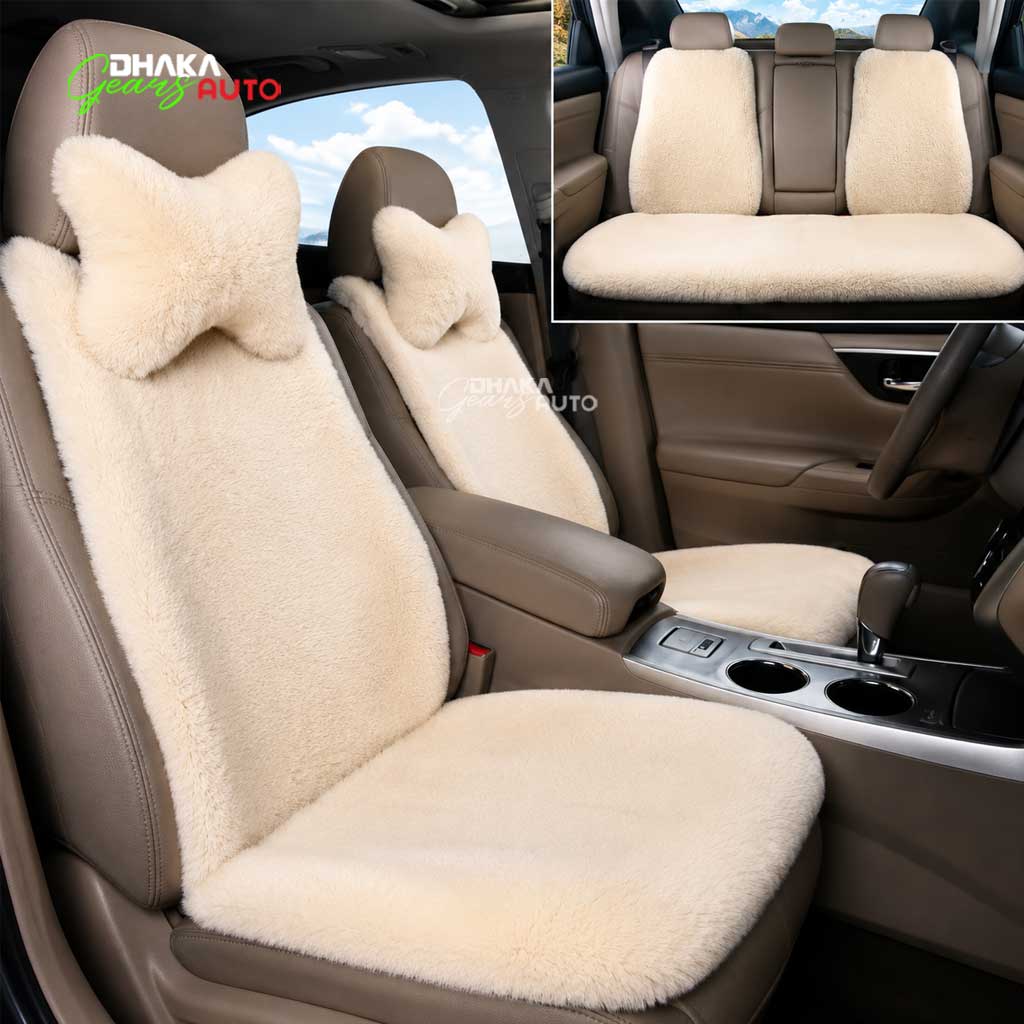 Luxury Winter Wool Car Seat Cushion – 9-Piece Set Premium Faux Fur Comfort Pack for Sedans
