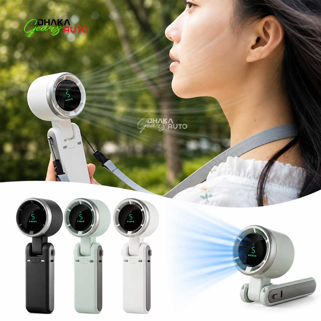 5-Speed Portable Turbo Fan – Compact Foldable Handheld Fan with LED Display & Type-C Charging